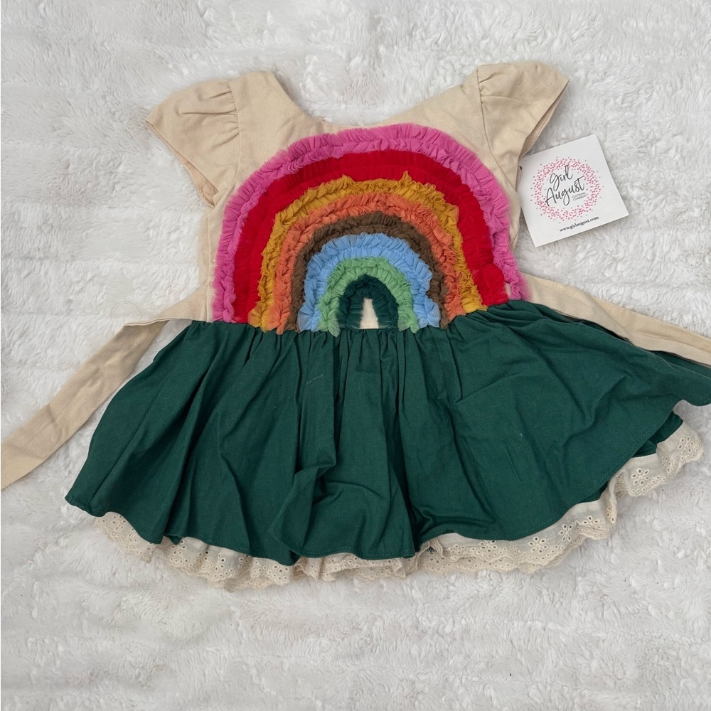 NWT Girl August fall emerald rainbow dress